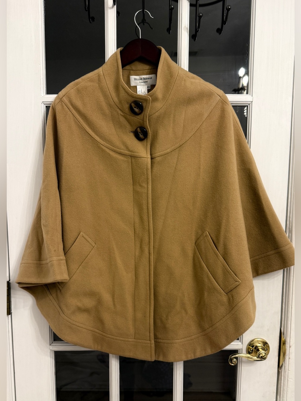 HELENE BERMAN London Women's Tan Wool Cashmere Blend Cape Coat Size XS